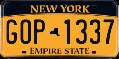 NY license plate GOP1337