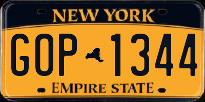 NY license plate GOP1344