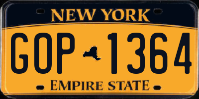 NY license plate GOP1364