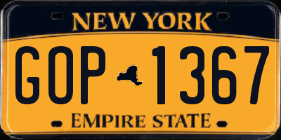 NY license plate GOP1367