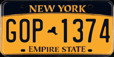 NY license plate GOP1374
