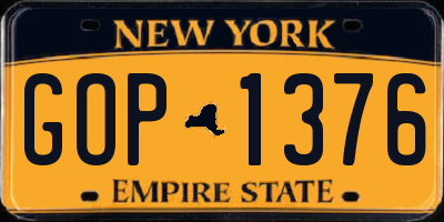 NY license plate GOP1376