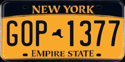 NY license plate GOP1377