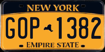 NY license plate GOP1382