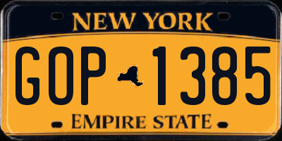 NY license plate GOP1385