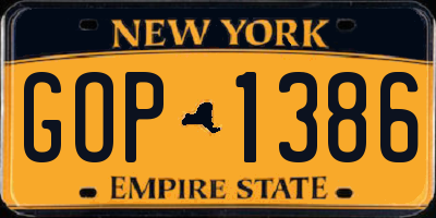 NY license plate GOP1386