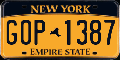 NY license plate GOP1387