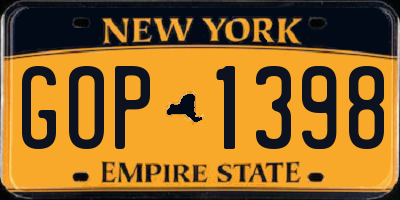 NY license plate GOP1398