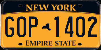 NY license plate GOP1402