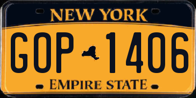 NY license plate GOP1406