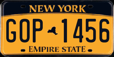 NY license plate GOP1456