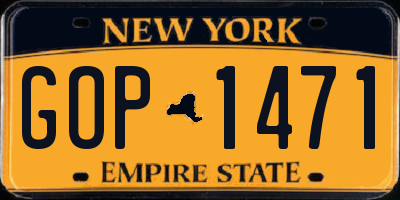NY license plate GOP1471