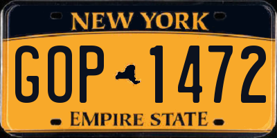 NY license plate GOP1472