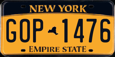 NY license plate GOP1476