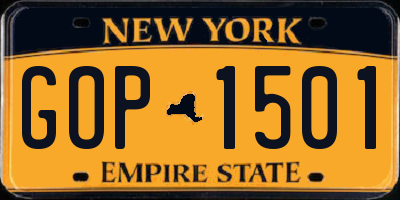 NY license plate GOP1501