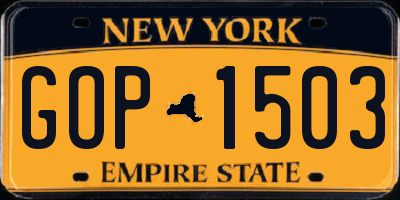 NY license plate GOP1503