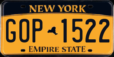 NY license plate GOP1522