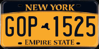 NY license plate GOP1525