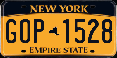 NY license plate GOP1528