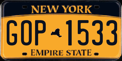 NY license plate GOP1533