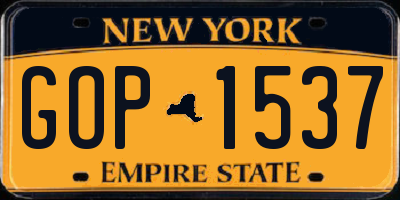 NY license plate GOP1537