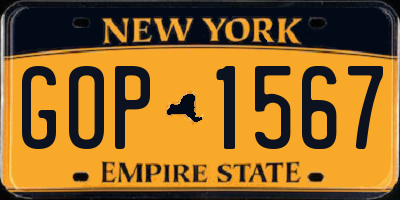 NY license plate GOP1567