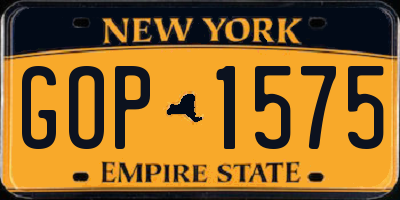 NY license plate GOP1575