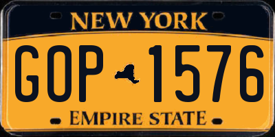 NY license plate GOP1576