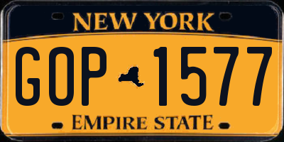 NY license plate GOP1577