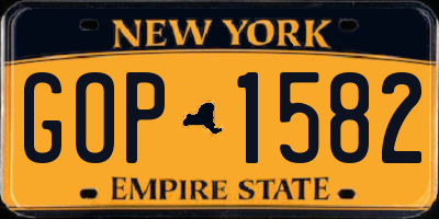 NY license plate GOP1582
