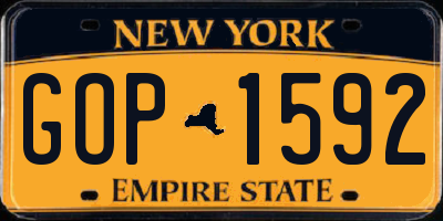 NY license plate GOP1592