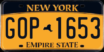 NY license plate GOP1653