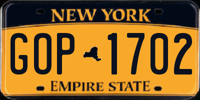NY license plate GOP1702