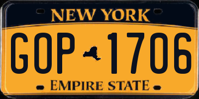 NY license plate GOP1706