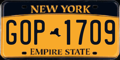 NY license plate GOP1709