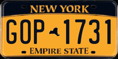 NY license plate GOP1731