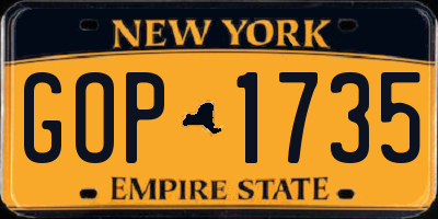 NY license plate GOP1735