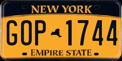NY license plate GOP1744