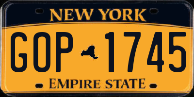 NY license plate GOP1745