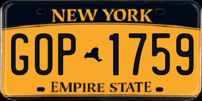 NY license plate GOP1759