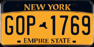 NY license plate GOP1769