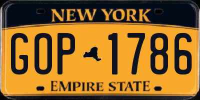 NY license plate GOP1786