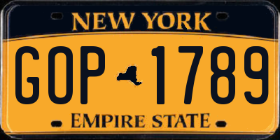 NY license plate GOP1789