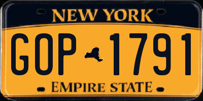 NY license plate GOP1791