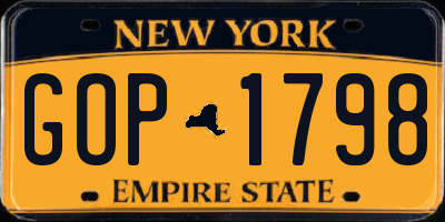 NY license plate GOP1798
