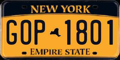 NY license plate GOP1801