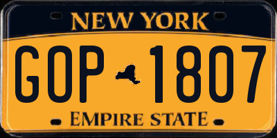 NY license plate GOP1807