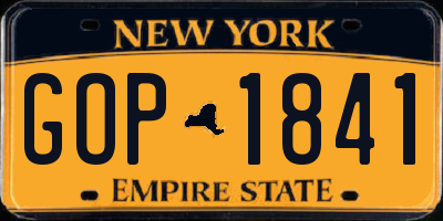NY license plate GOP1841