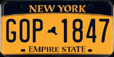 NY license plate GOP1847