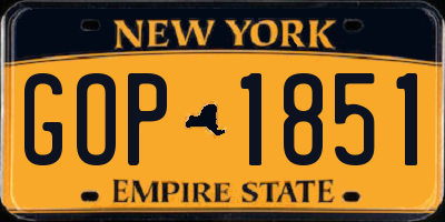 NY license plate GOP1851
